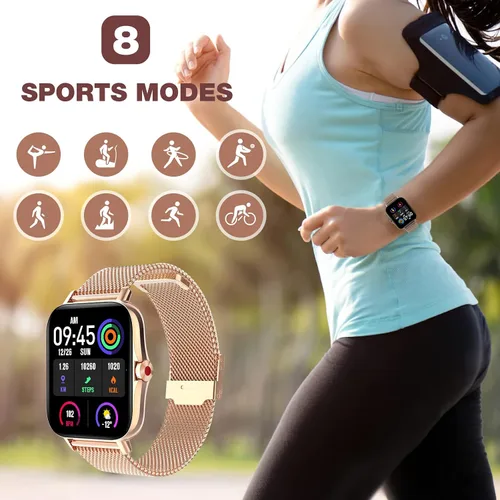 Vista 6 de Reloj inteligente para mujer, rastreador de actividad física con frecuencia cardíaca, presión arterial, monitor de sueño, pantalla táctil HD de 1.69