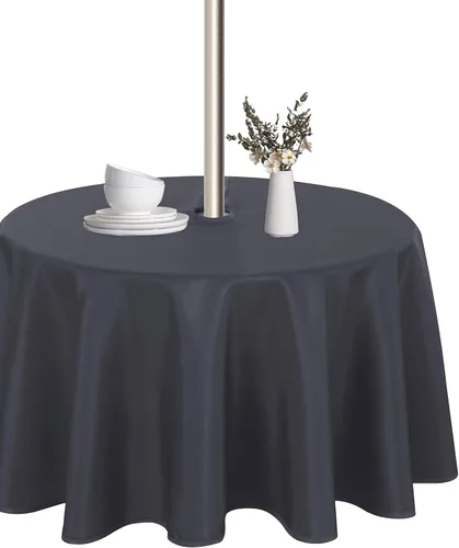 Vista 30 de LUSHVIDA Mantel cuadrado para exteriores con agujero para sombrilla y cremallera, 54 x 54 pulgadas, color negro, lavable, impermeable, a prueba