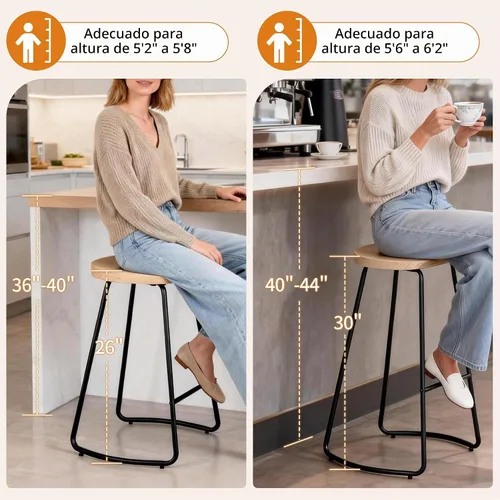 Vista 3 de HeuGah - Juego de 2 taburetes de bar de madera de 26 pulgadas para isla de cocina Madera clara