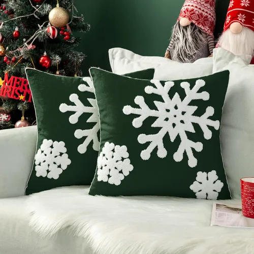 Vista 12 de MIULEE Paquete de 2 fundas de almohada decorativas de Navidad con diseño de copo de nieve, fundas de almohada de lona con bordado de invierno