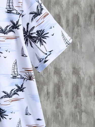 Vista 4 de Cozyease Conjunto de camisa hawaiana y pantalón corto para hombre, conjunto casual de 2 piezas, camisa floral con botones y pantalones cortos