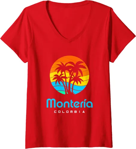 Vista 4 de Camiseta Montería Colombia con cuello en V para mujer, Negro