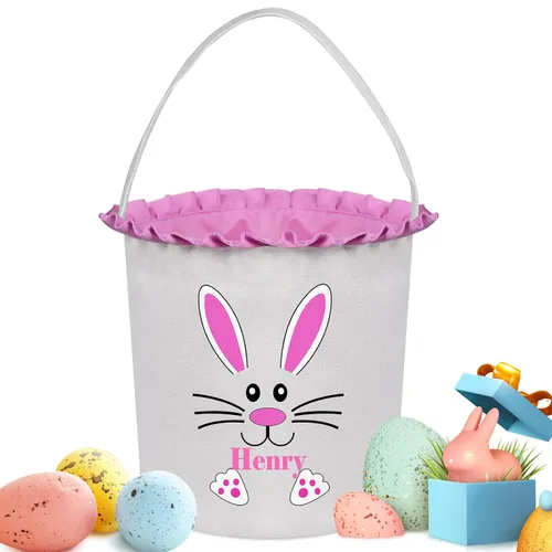 Vista 6 de Cestas de Pascua personalizadas para niños y niñas, cestas de conejo de Pascua personalizadas para niños, cesta de caza de huevos de Pascua, regalos