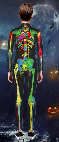 Vista 4 de TCHH - Disfraz de esqueleto de Halloween para niños y niñas, estampado 3D, talla 7 a 14 años