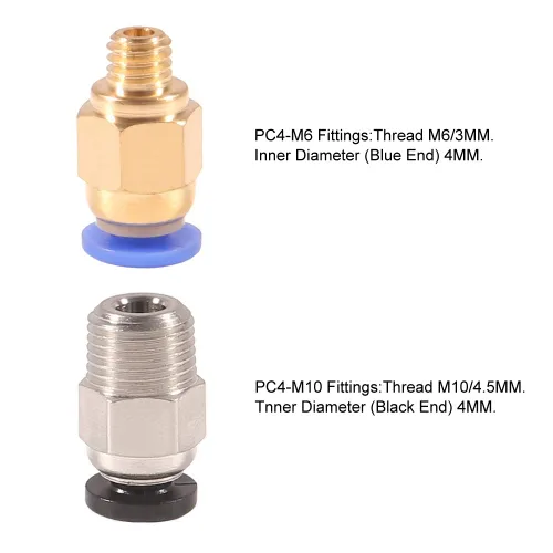 Vista 2 de PC4-M6 Conexión neumática Push to Connect + PC4-M10 Recta de montaje rápido para impresora 3D Bowden Extrusora 20pcs