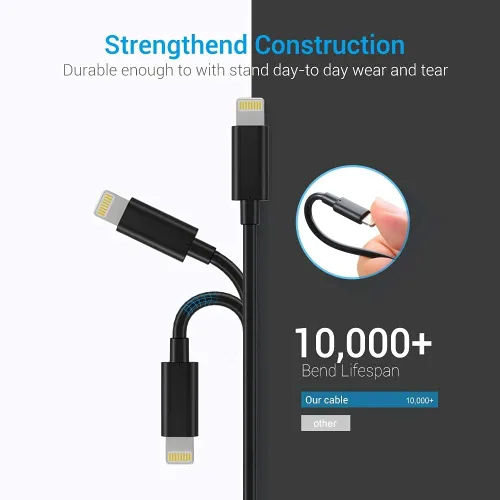Vista 2 de Cable Lightning con certificación MFi, cargador para iPhone, paquete de 3 cables de carga Lightning a USB A de 3 pies compatible con iPhone 14, 13