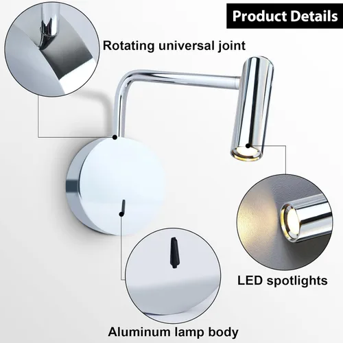 Vista 2 de ZEROUNO Lámpara Montada en Pared, Aplique de Pared LED Cableado con Interruptor de Encendido/Apagado Moderno de 3000K con Brazo Oscilante