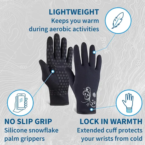 Vista 4 de TrailHeads Women's Touchscreen Gloves, Cold Weather Running Gear 4-Way Stretch Fabric, Silicone Palm Grips, Made From Recycled Materials, Designed