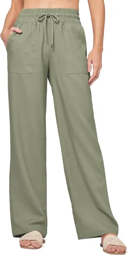 Vista 39 de Willit Pantalones de lino para mujer, pantalones palazzo de pierna ancha Khaki - Actualización