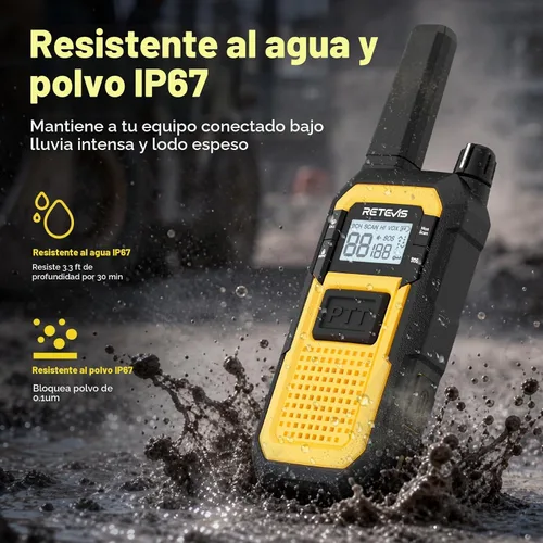 Vista 3 de Retevis RB48 Walkie Talkies avanzados de triple prueba con micrófono de hombro, MIL-STD 810H, VOX, recordatorio de vibración, PTT dual, SOS, NOAA