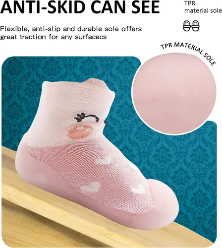 Vista 2 de Zapatos de calcetín para niña, suela de goma, antideslizantes, para interiores, zapatos de piso para primeros pasos, suela suave, antideslizante
