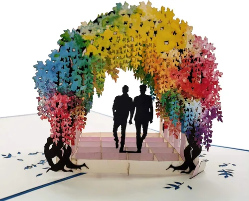 Vista 14 de iGifts And Cards Tarjeta desplegable 3D de corazón gay – Escultura floral Love is Love para el mes del orgullo, boda, aniversario y salida – Regalo