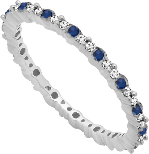 Vista 2 de Dazzlingrock Collection Anillo de boda redondo de zafiro azul y diamante blanco para mujer en oro macizo