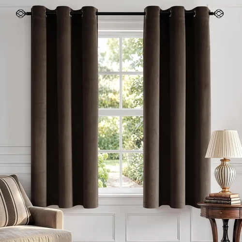 Vista 51 de ANRODUO Cortinas de terciopelo beige de 45 pulgadas de largo, opacas con aislamiento térmico insonorizado, cortinas de privacidad para oscurecer