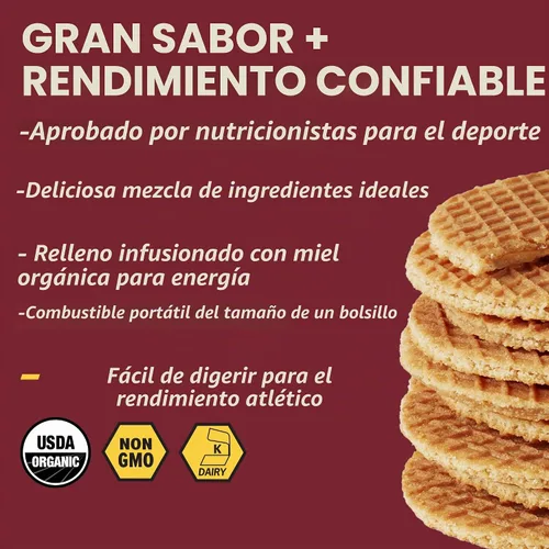 Vista 3 de Honey Stinger Gofle de arce de mantequilla de almendra orgánica, estroopwafel energético para ejercicio, resistencia y rendimiento, nutrición