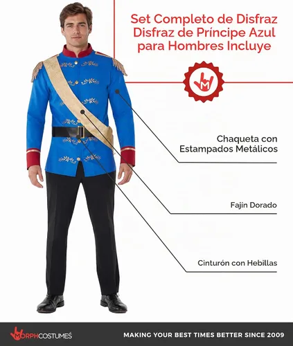 Vista 2 de Morph, Disfraz de príncipe azul para hombre, disfraces de Halloween