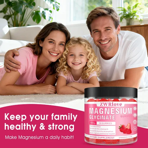 Vista 7 de Gomitas de glicinato de magnesio 400 mg con Ashwagandha, malato de magnesio y L-teanina para mujeres, hombres y niños adultos, suplementos complejos