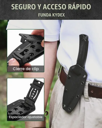 Vista 4 de Mossy Oak Cuchillo de hoja fija para exteriores, 8 pulgadas Full Tang D2 Steel Knife with Kydex Sheath, G10 Handle Camping Survival Knife for