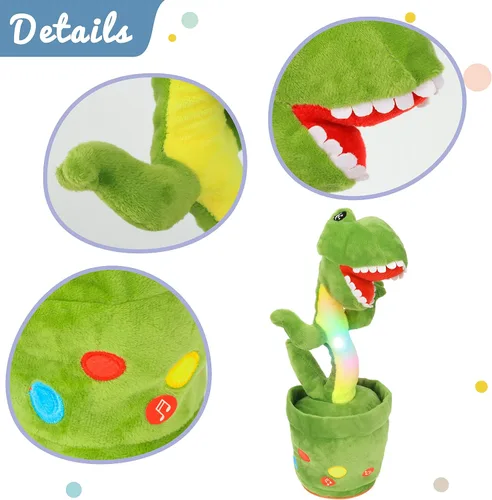 Vista 4 de Hopearl Juguete de dinosaurio bailarín brillante, repite lo que dices, juguete de T-Rex que se retuerce, canto imitando la torsión, juguete animado