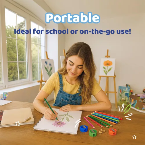 Vista 6 de Neliblu Sacapuntas – Sacapuntas de plástico para niños con cuchillas de metal – Sacapuntas manual portátil y de colores – Esencial para el regreso a