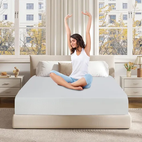 Vista 2 de Colchón matrimonial de espuma viscoelástica de gel refrescante de 12 pulgadas para alivio de presión y enfriamiento, colchón transpirable en una