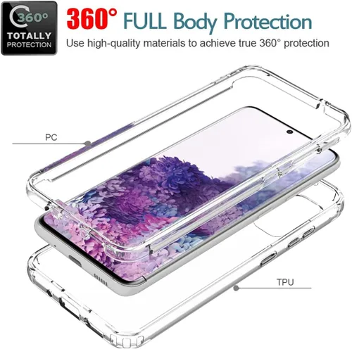 Vista 3 de Funda para Samsung Galaxy S20 5G, transparente, protección de cuerpo completo, protector de pantalla de vidrio templado, parachoques híbrido a