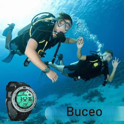 Vista 2 de Reloj para hombre, podómetro, reloj de buceo subacuático, 10 ATM, impermeable, con cronómetro de regazo y función de reloj despertador, formato