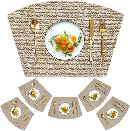 Vista 7 de Juego de 6 manteles individuales redondos para mesa de comedor, poliuretano impermeable, aislamiento térmico, resistente a las manchas