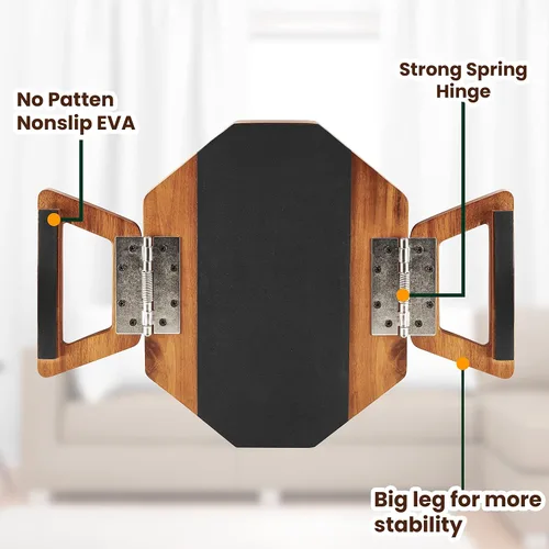 Vista 4 de Tinamo Bandeja para apoyabrazos de sofá octagonal de acacia, mesa de reposabrazos de sofá con brazos plegables - Caddy para sillón, bandeja con clip