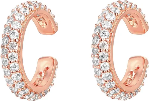 Vista 3 de PAVOI 925 Sterling Silver 14K Gold Plated Cubic Zirconia Sparkling Round Huggie Ear Cuff Gold Earrings for Women Clip On Cartilage