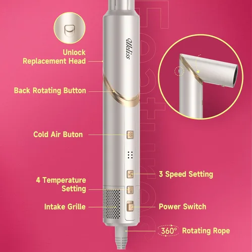 Vista 9 de UKLISS Estilizador de aire y sistema de secado de alta velocidad 8 en 1, multiestilizador de cabello plegable de 110,000 RPM con rizador