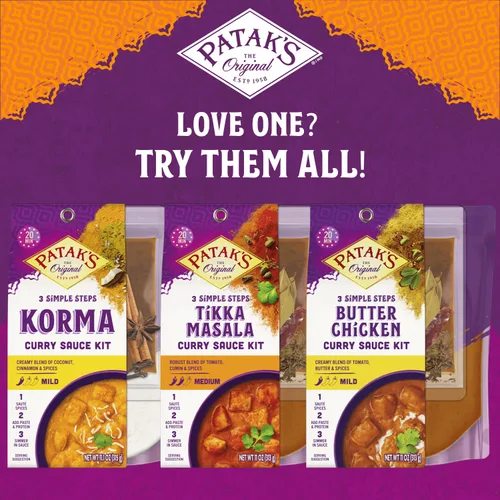 Vista 6 de Kit de salsa de curry en 3 pasos de Patak’s Paquete de variedad (2 Tikka Masala, 1 Butter Chicken) - Kit de comida vegetariana para cocinar