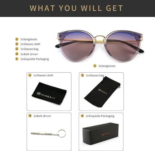 Vista 6 de SUNGAIT Gafas de sol polarizadas para mujer estilo vintage ojo de gato UV400