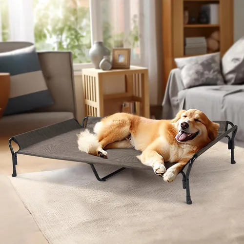 Vista 6 de Veehoo Cama elevada refrescante para perro con barandilla, cuna elevada para mascotas, para interiores y exteriores, cama para mascotas XXL