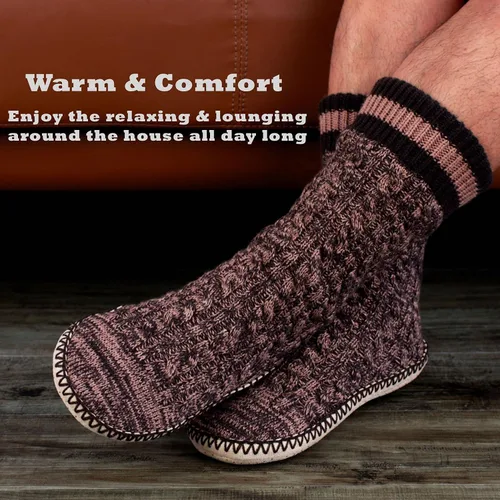 Vista 5 de Cozylook Calcetines tipo pantufla para hombre, con forro polar, suela antideslizante, para invierno, suaves, gruesas, acogedoras, cálidas, peludas