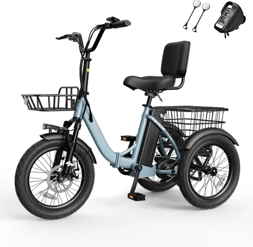 Vista 14 de Bicicleta eléctrica T10, triciclo eléctrico de 1200 W, motor sin escobillas, triciclo plegable de 48 V 10.4 AH, bicicleta eléctrica de 3 ruedas