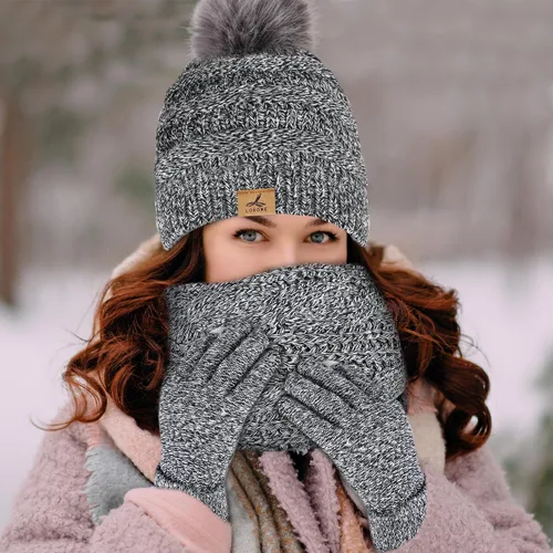 Vista 7 de Winter Beanie Hat Scarf Gloves Set, Soft Fleece Knit Hat Warm Touchscreen Gloves Neck Warmer Thick Scarves Gifts for Women