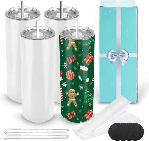 Vista 9 de D·S 1 Paquete Vasos Tumbler de Sublimación 20 oz Delgados Rectos Fondo Plano en Blanco con Caja de Regalo Individual para Transferencia de Calor
