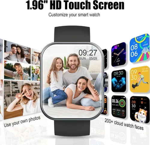 Vista 6 de Reloj inteligente 2025 para hombres y mujeres (Responder/Hacer llamada), reloj de seguimiento de fitness de 1.96" HD para correr, impermeable IP68
