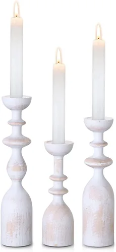 Vista 7 de HOWSILAY Portavelas de Madera para Centro de Mesa Candelabros Negros - Portavelas Rústicos que se Ajustan a Velas Cónicas de 3/4" o 7/8" y Velas