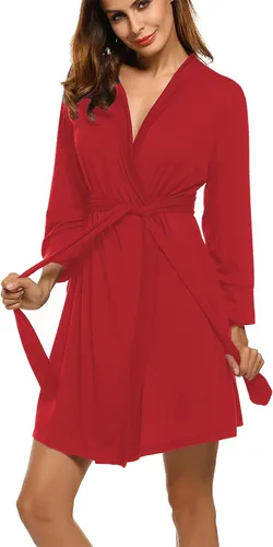 Vista 6 de HOTOUCH - Bata ligera de punto corta para mujer, bata de baño suave con bolsillos, ropa de dormir para damas