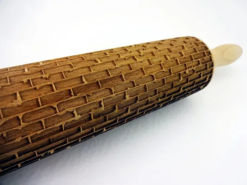 Vista 3 de Rodillo de Repostería con Relieve de LADRILLOS. Rodillo para Masa Grabado con Láser con Patrón de Pared para Galletas en Relieve o Cerámica por