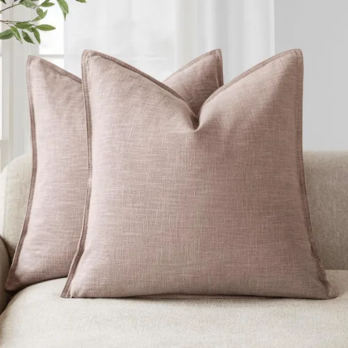 Vista 23 de Foindtower Juego de 2, Fundas Decorativas de Almohada de Lino Sólido Suaves Fundas de Cojín Europeo de Acento Estilo Granja Neutral para Silla Sofá
