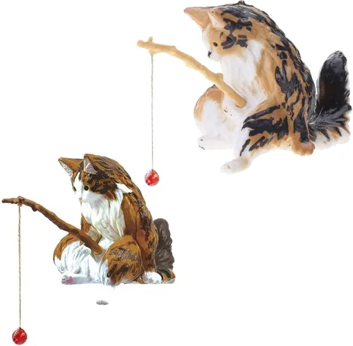 Vista 3 de Yuly Pescado Paisajismo Pesca Adornos de Gato Mini Estatua de Resina de Dibujos Animados Gato Estatua para el Hogar Oficina Acuario