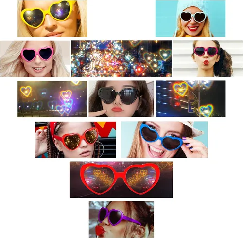 Vista 6 de YQVIE Gafas de sol en forma de corazón con efecto de corazón para mujer, cambio de luz, efecto de corazón, lentes de difracción para suministros