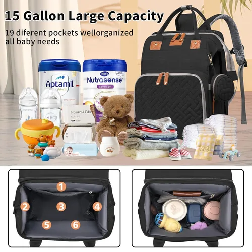 Vista 2 de Mochila para pañales, bolsa de pañales multifuncional para bebés, Negro -, Bolsa de pañales para bebé
