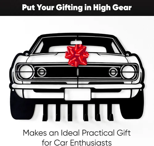 Vista 6 de MOOH Llavero de metal automotriz con 6 ganchos, regalo único para amantes de los automóviles montado en la pared para hombres y mujeres, decoración