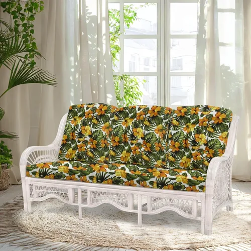 Vista 16 de Malibu Lounge Sofá de tres plazas de mimbre de ratán natural, diseño hecho a mano (cojines marrón claro, colonial)