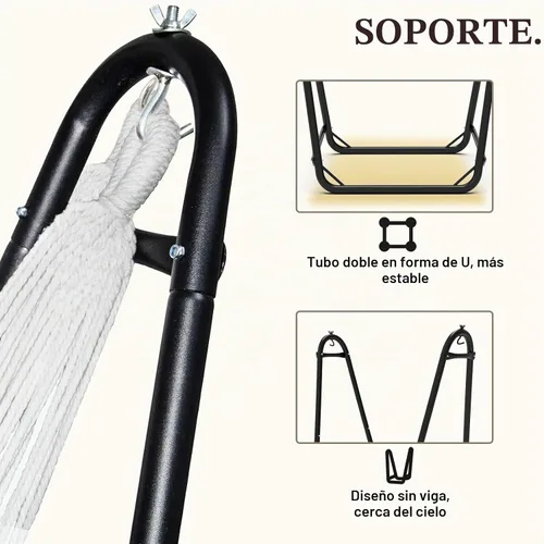 Vista 5 de Silla hamaca con soporte, silla colgante resistente con soporte, para interiores y exteriores, soporte resistente para silla oscilante, carga máxima