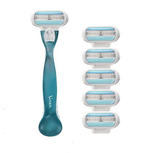 Vista 2 de Gillette Venus Mango de afeitar Smooth para mujer + 6 recambios con mango de gel de agarre suave